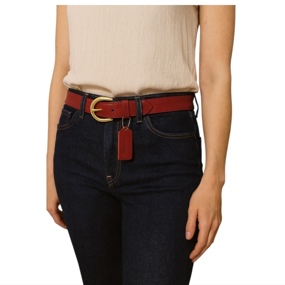 Coach Dark Red Genuine Cowhide Leather Belt Size Small Solid Brass Buckle
